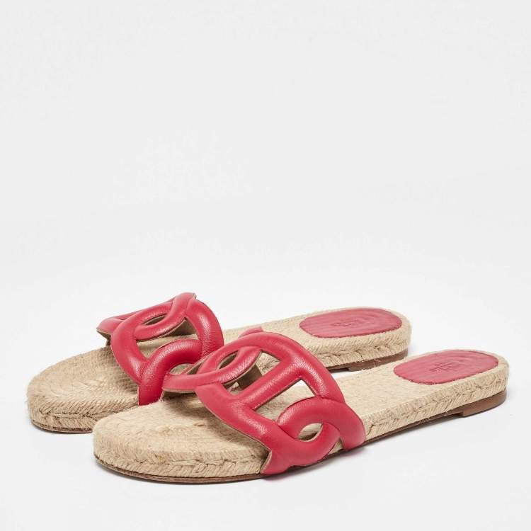 Pre Owned Hermes Pink Leather Famosa Espadrille Flats Size 39