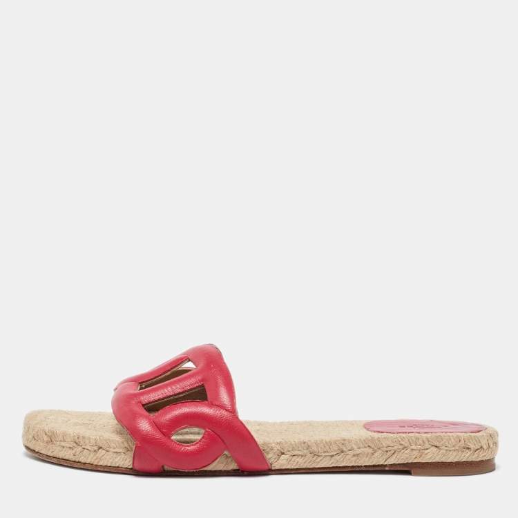 Pre Owned Hermes Pink Leather Famosa Espadrille Flats Size 39