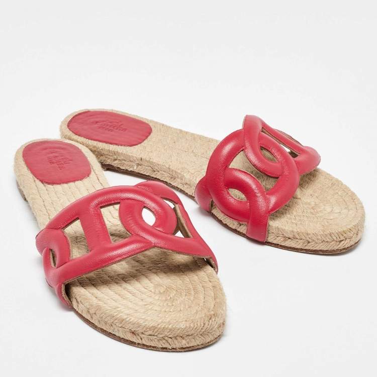 Pre Owned Hermes Pink Leather Famosa Espadrille Flats Size 39