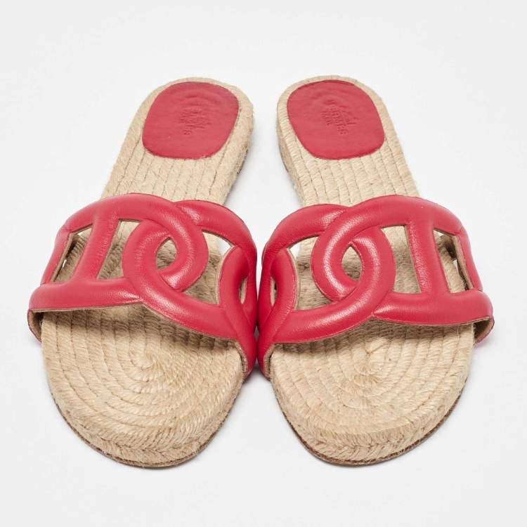 Pre Owned Hermes Pink Leather Famosa Espadrille Flats Size 39