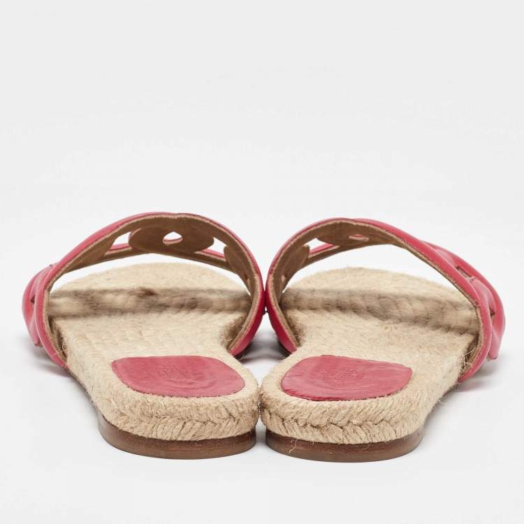 Pre Owned Hermes Pink Leather Famosa Espadrille Flats Size 39