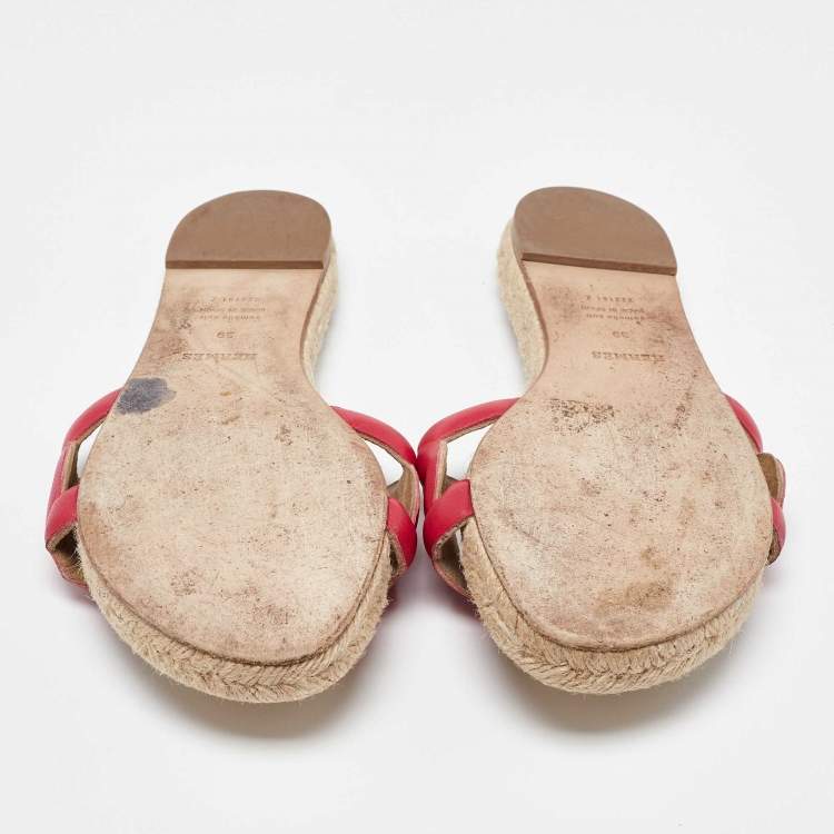 Pre Owned Hermes Pink Leather Famosa Espadrille Flats Size 39