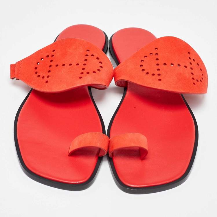 Pre Owned Hermes Orange Suede Flat Sandals Size 41