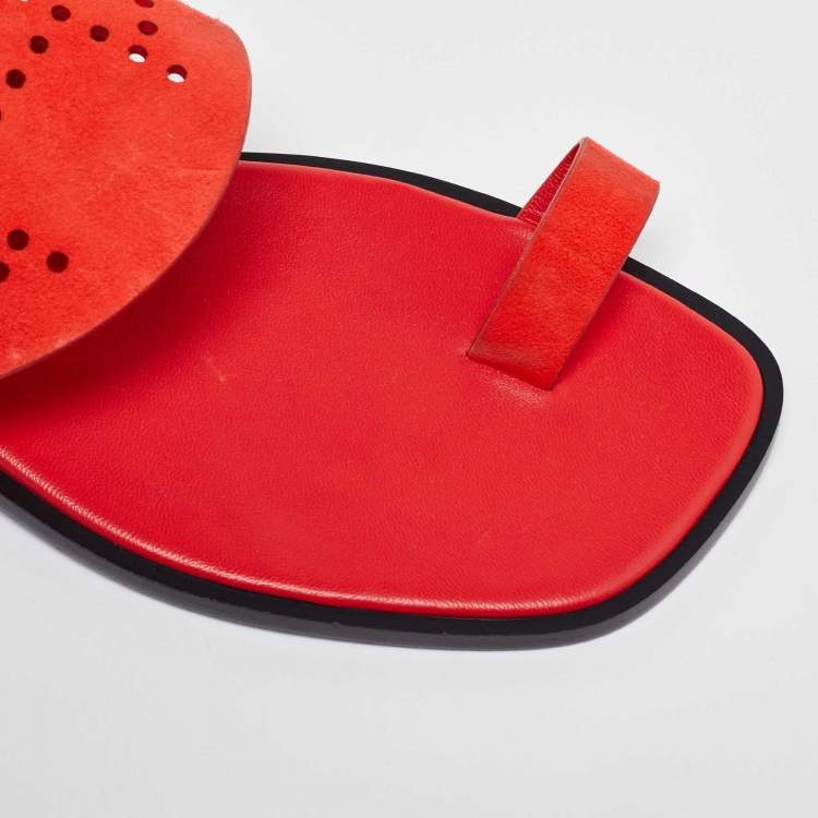 Pre Owned Hermes Orange Suede Flat Sandals Size 41
