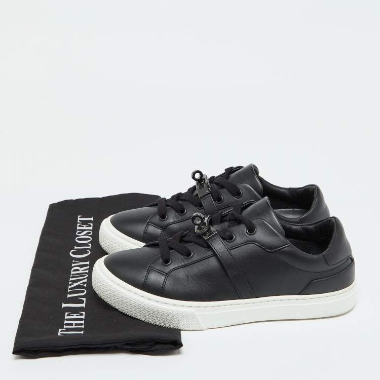 Pre Owned Hermes Black Leather Day Low Top Sneakers Size 36.5