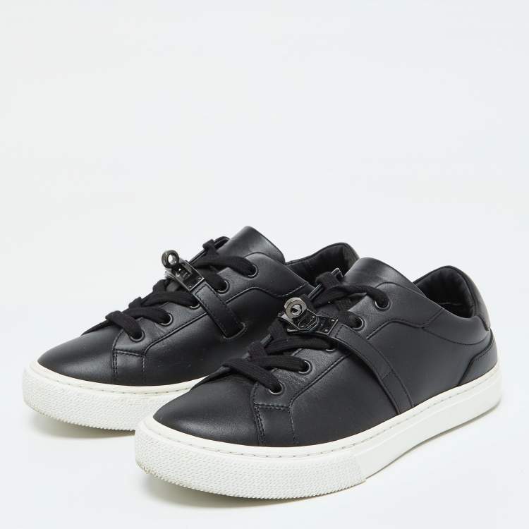 Pre Owned Hermes Black Leather Day Low Top Sneakers Size 36.5