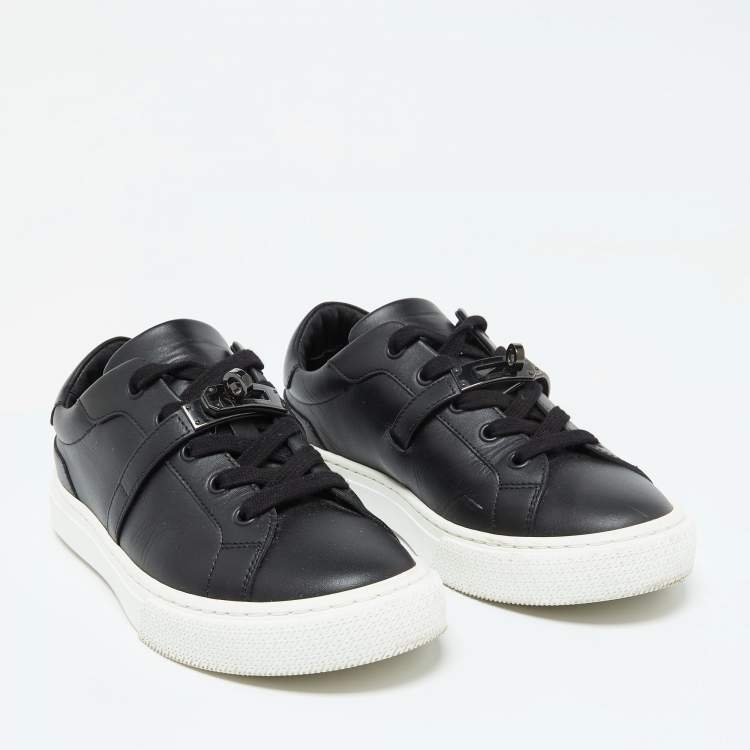 Pre Owned Hermes Black Leather Day Low Top Sneakers Size 36.5