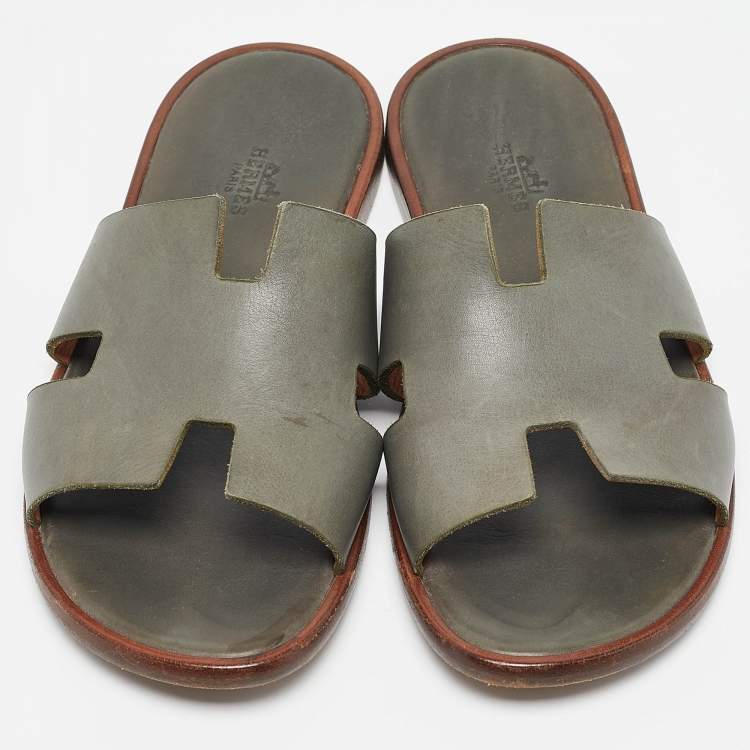 Pre Owned Hermes Grey Leather Izmir Flat Sandals Size 40