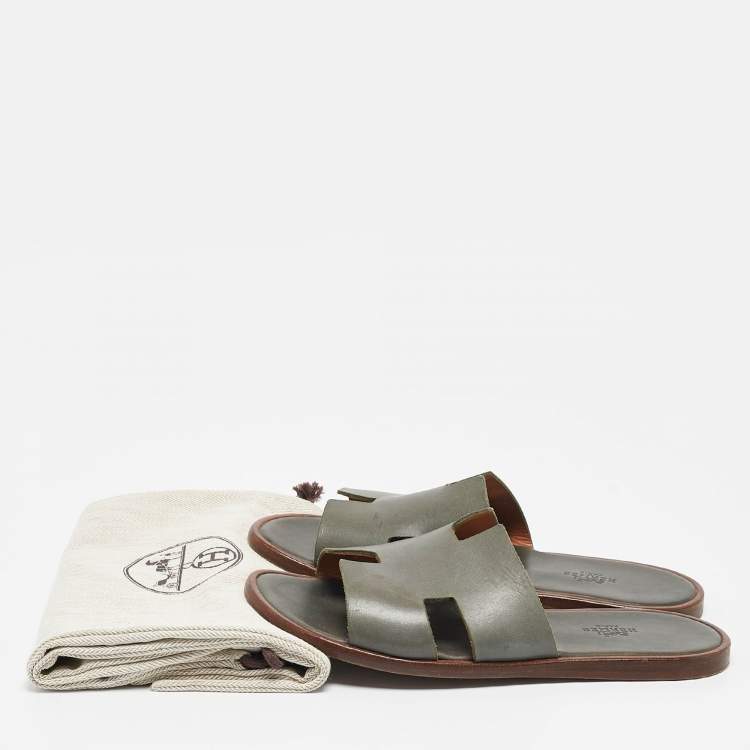 Pre Owned Hermes Grey Leather Izmir Flat Sandals Size 40