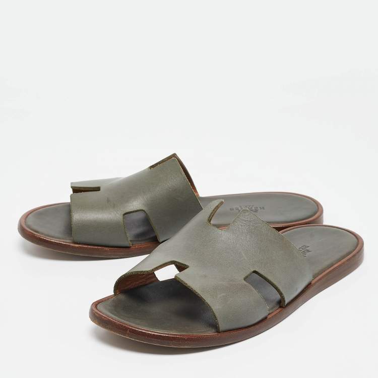 Pre Owned Hermes Grey Leather Izmir Flat Sandals Size 40