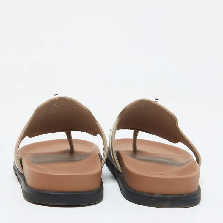 Pre Owned Hermes Beige/White Leather Empire Flat Sandals Size 40