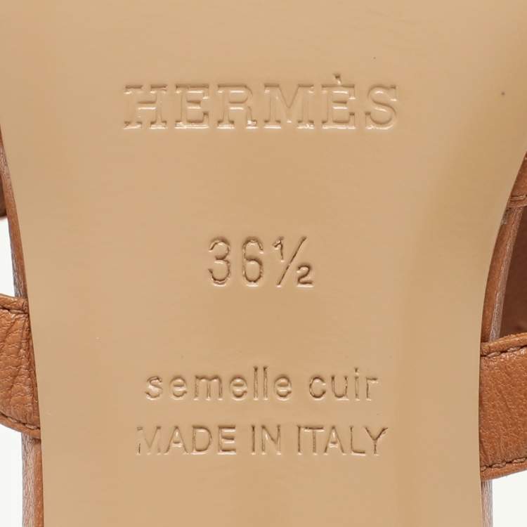 Pre Owned Hermes Tan Leather Candy Slide Sandals Size 36.5