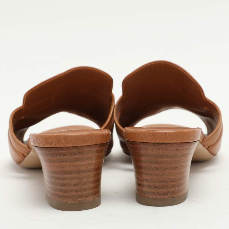 Pre Owned Hermes Tan Leather Candy Slide Sandals Size 36.5