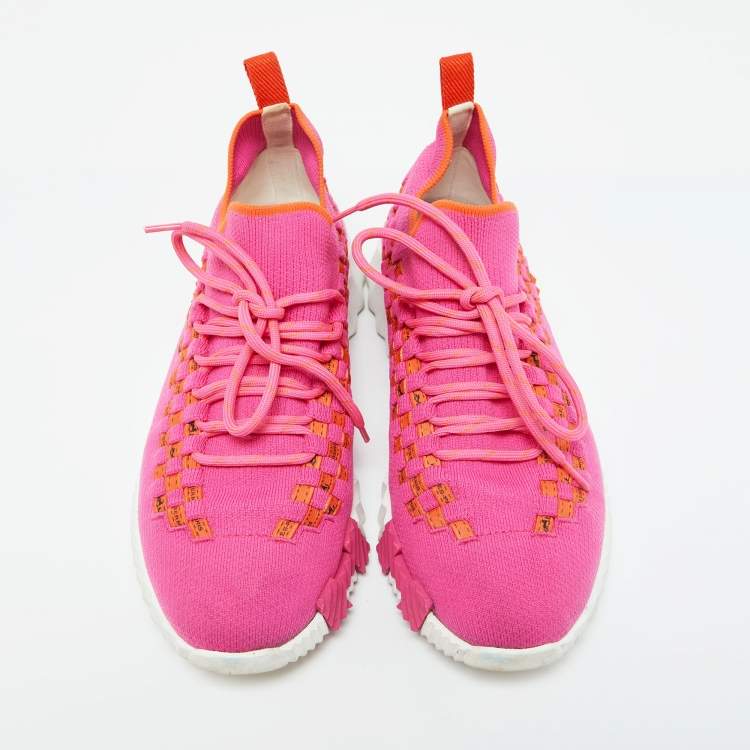 Pre Owned Hermes Pink Knit Fabric Flex Low Top Sneakers Size 38
