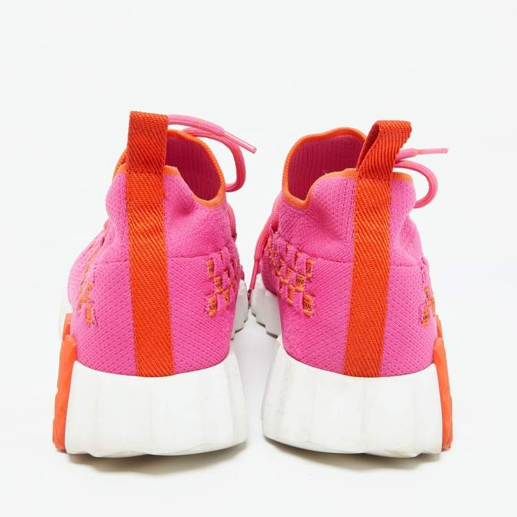 Pre Owned Hermes Pink Knit Fabric Flex Low Top Sneakers Size 38