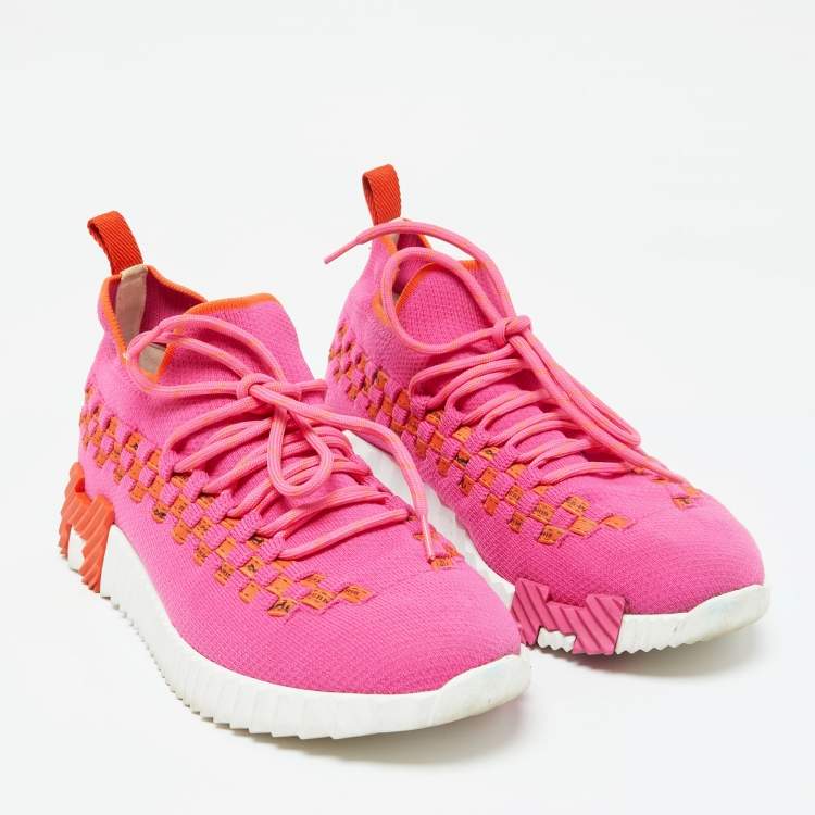 Pre Owned Hermes Pink Knit Fabric Flex Low Top Sneakers Size 38