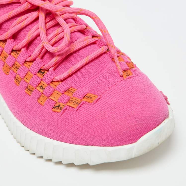 Pre Owned Hermes Pink Knit Fabric Flex Low Top Sneakers Size 38