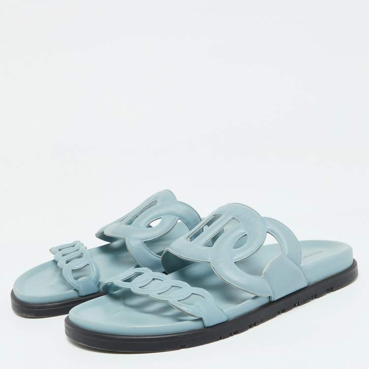 Pre Owned Hermes Light Blue Leather Extra Flat Sandals Size 39