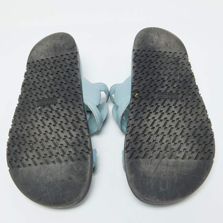 Pre Owned Hermes Light Blue Leather Extra Flat Sandals Size 39