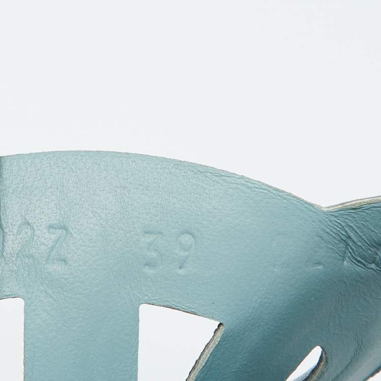 Pre Owned Hermes Light Blue Leather Extra Flat Sandals Size 39