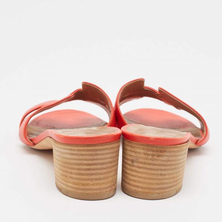 Pre Owned Hermes Red Leather Oasis Slide Sandals Size 37