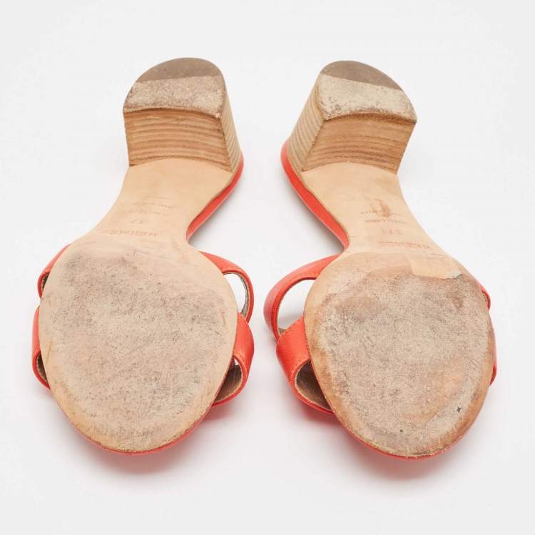 Pre Owned Hermes Red Leather Oasis Slide Sandals Size 37