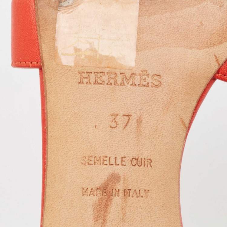 Pre Owned Hermes Red Leather Oasis Slide Sandals Size 37