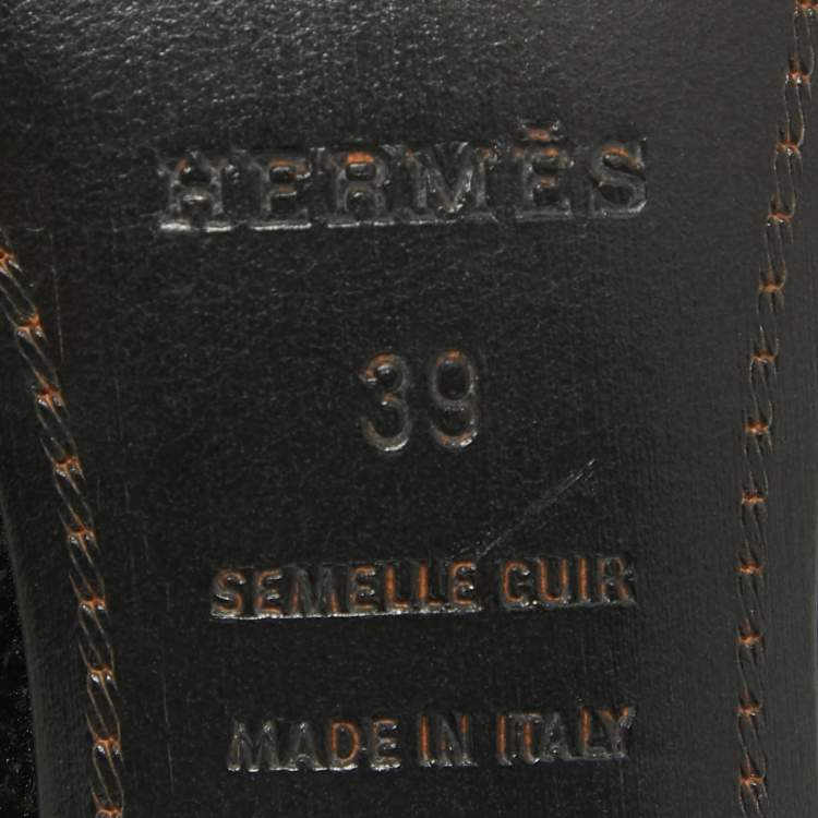 Pre Owned Hermes Black Leather Night Slingback Sandals Size 39