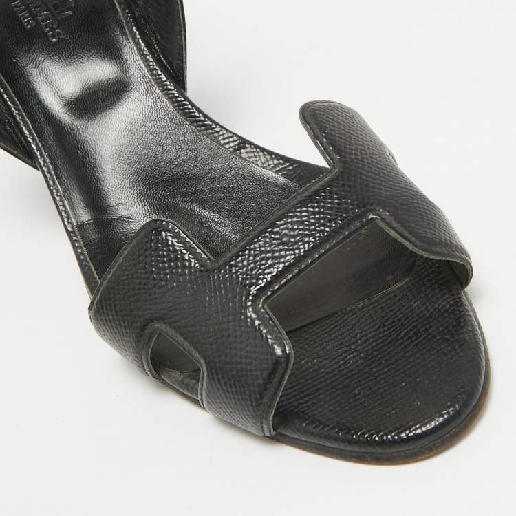 Pre Owned Hermes Black Leather Night Slingback Sandals Size 39