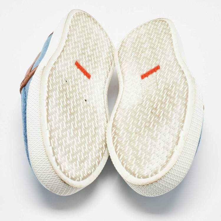Pre Owned Hermes Blue/Brown Denim and Leather Game Slip on Sneakers Size 40