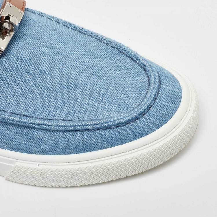Pre Owned Hermes Blue/Brown Denim and Leather Game Slip on Sneakers Size 40