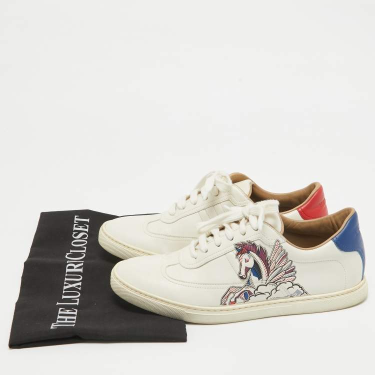 Pre Owned Hermes White Pegase Pop Print Leather Quicker Sneakers Size 37.5