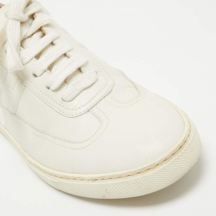 Pre Owned Hermes White Pegase Pop Print Leather Quicker Sneakers Size 37.5