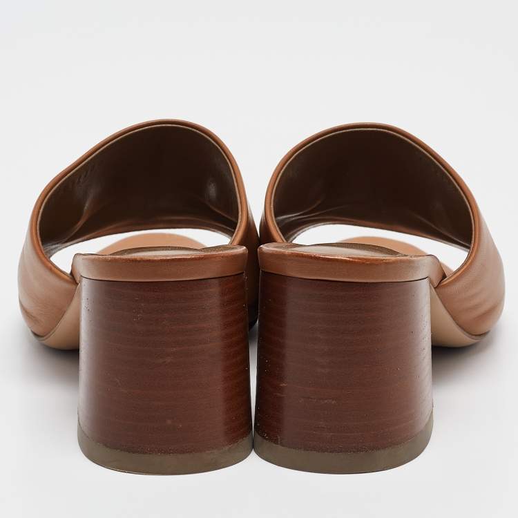 Pre Owned Hermes Brown Leather Camilla Slide Sandals Size 40