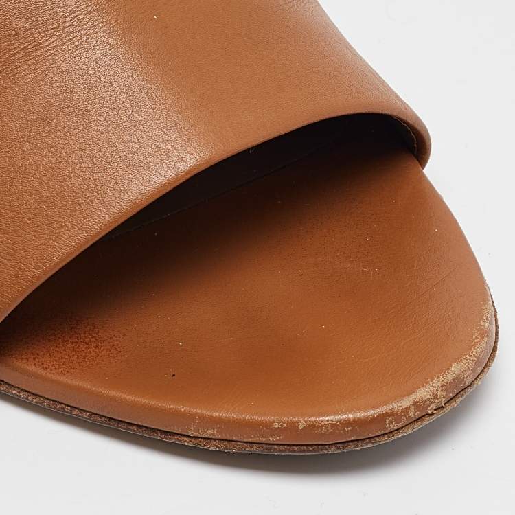 Pre Owned Hermes Brown Leather Camilla Slide Sandals Size 40