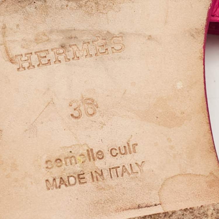 Pre Owned Hermes Pink Leather Oran Flat Slides Size 36