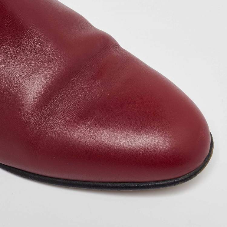 Pre Owned Hermes Burgundy/Black Leather Neo Ankle Length Boots Size 37
