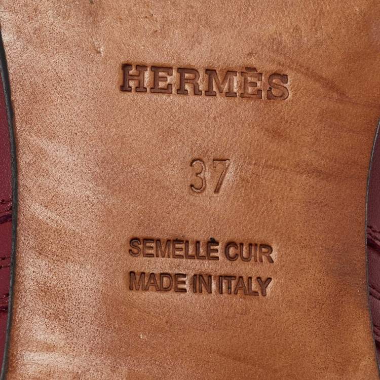 Pre Owned Hermes Burgundy/Black Leather Neo Ankle Length Boots Size 37