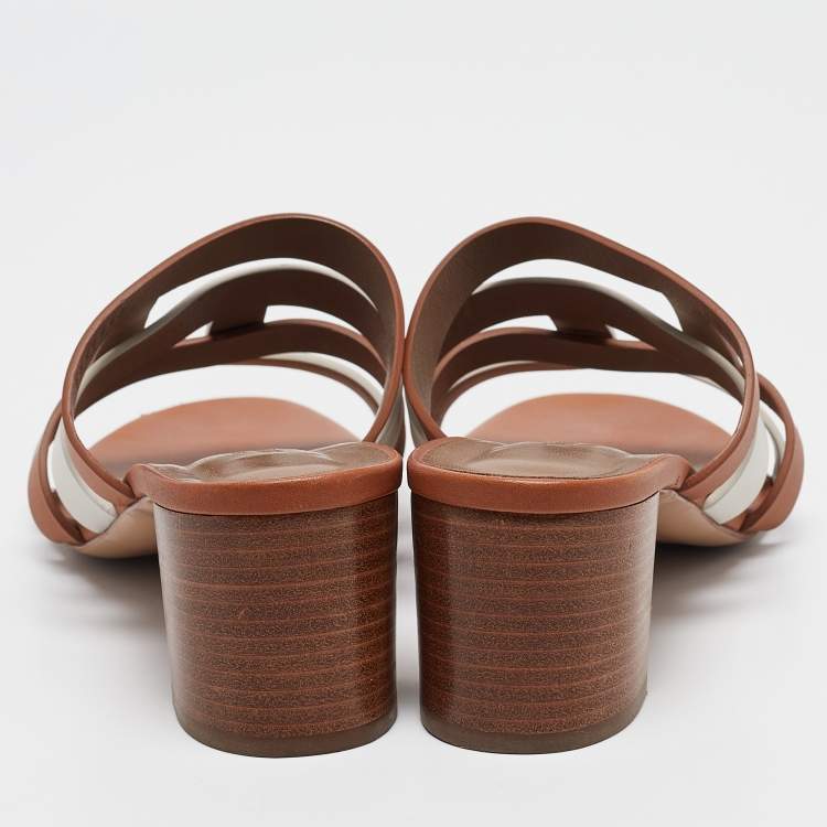 Pre Owned Hermes White Leather Amica Slide Sandals Size 41