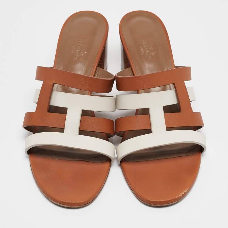 Pre Owned Hermes White Leather Amica Slide Sandals Size 41