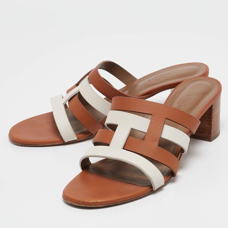 Pre Owned Hermes White Leather Amica Slide Sandals Size 41