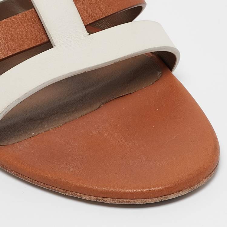 Pre Owned Hermes White Leather Amica Slide Sandals Size 41