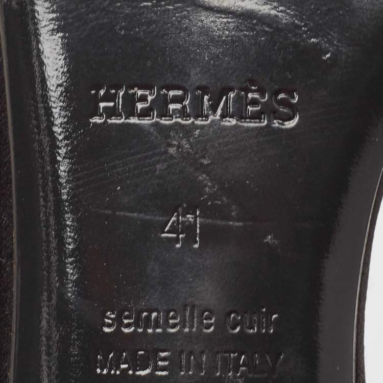 Pre Owned Hermes Silver/Black Glitter and Satin Oasis Slide Sandals Size 41