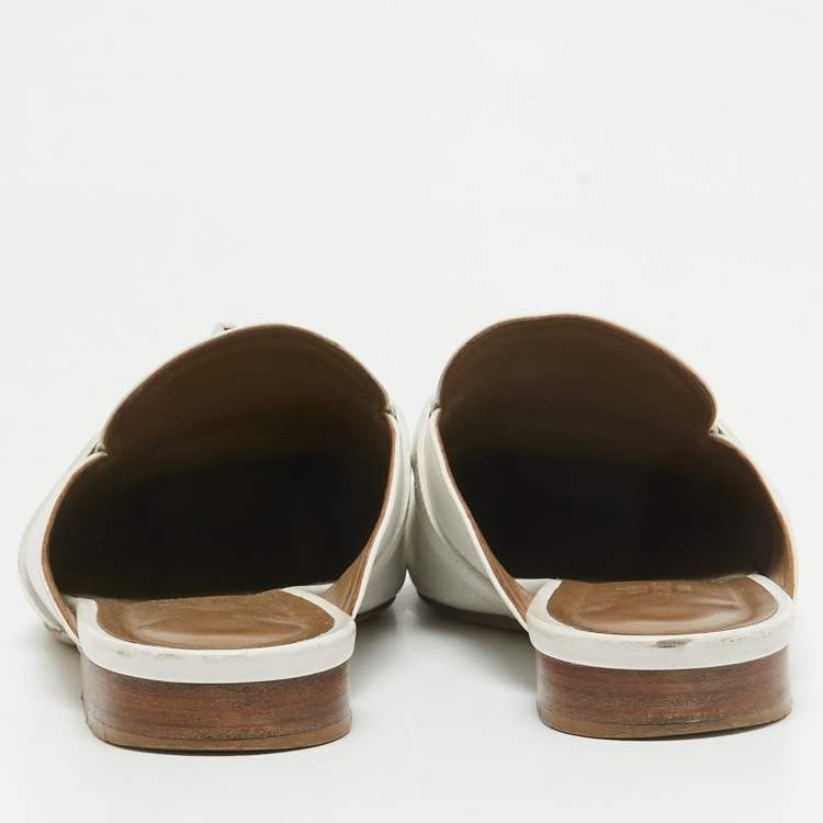 Pre Owned Hermes White Leather Oz Mules Size 38.5