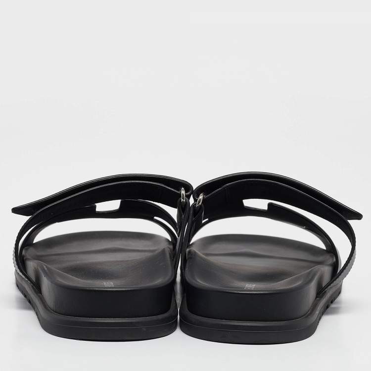 Pre Owned Hermes Black Leather Chypre Flat Sandals Size 40