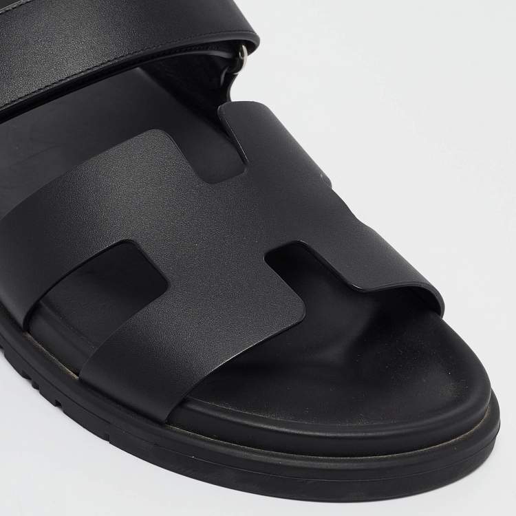 Pre Owned Hermes Black Leather Chypre Flat Sandals Size 40