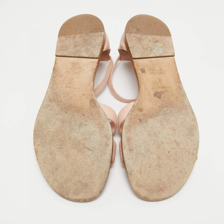 Pre Owned Hermes Pink Leather Santorini Ankle Strap Flat Sandals Size 38