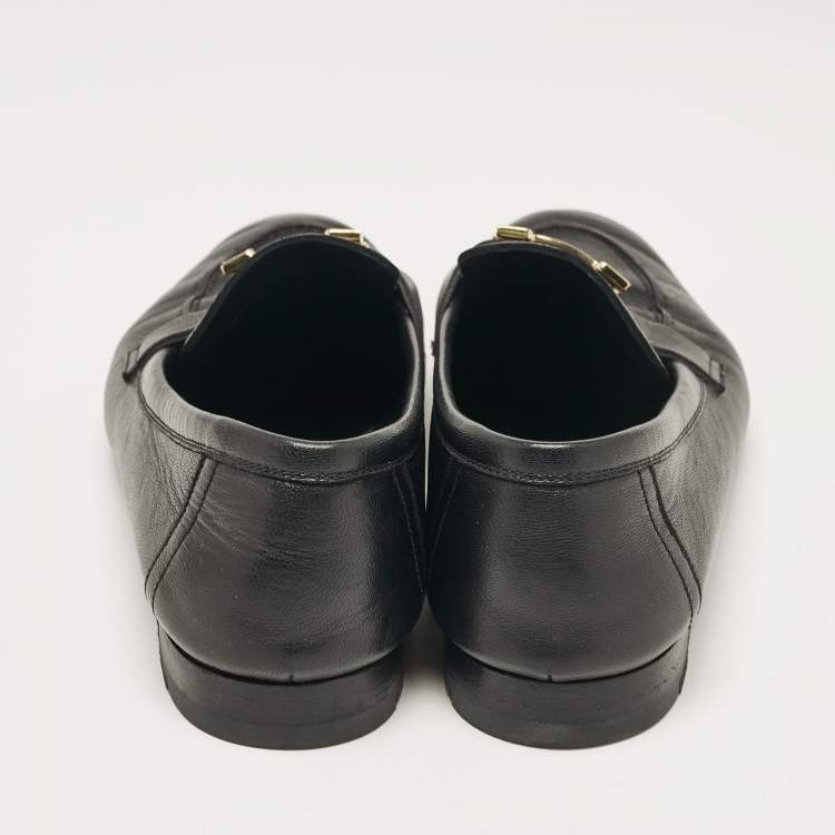 Pre Owned Hermes Black Leather Paris Loafers Size 39