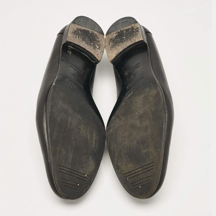 Pre Owned Hermes Black Leather Paris Loafers Size 39