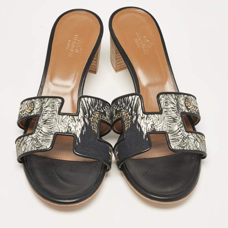 Pre Owned Hermes Multicolor Canvas Oasis Slide Sandals Size 39